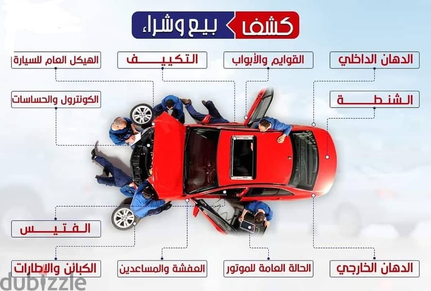 صورة توضيحية لسيارة تخضع لفحص شامل في مركز متخصص، مؤكدة على أهمية هذه الخدمة قبل الشراء.